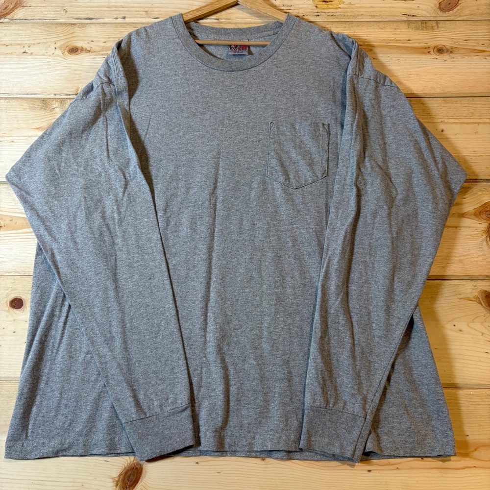 Vintage 90's Bayside Heavy Weight 3XL Gray Long Sleeve Pocket T‎ Shirt USA Made